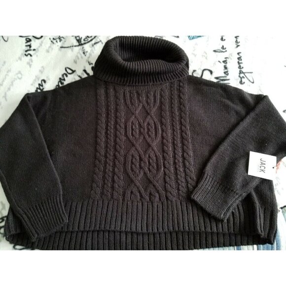 BB Dakota Black Cowl Neck Raglan Sleeve Crop Cable Knit Sweater Women's Size XS - Picture 7 of 10